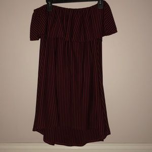 Red and black strapless dress